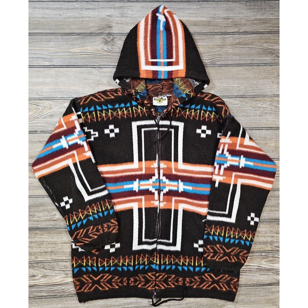 Earth Ragz Baja Hoodie Wool Cotton Aztec Southwestern Pullover Jacket Size M
